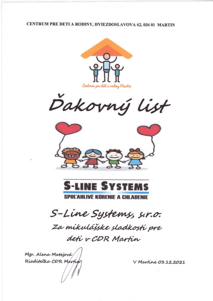 Ďakovný list S-Line Systems Family - CDR Martin